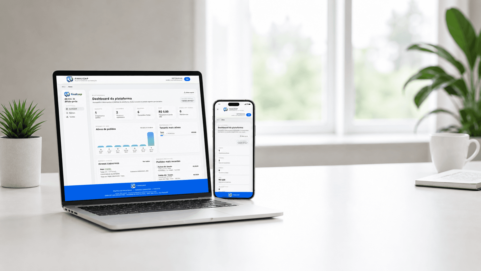 Painel do Finalizap em notebook e celular